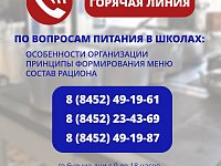 ГОРЯЧАЯ ЛИНИЯ по вопросам питания в школах